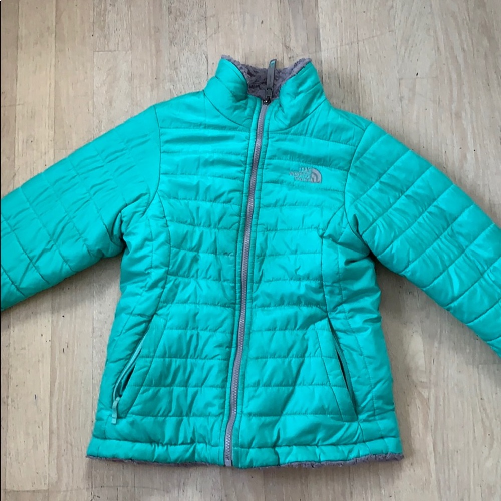 Teal and gray reversible Northface jacket